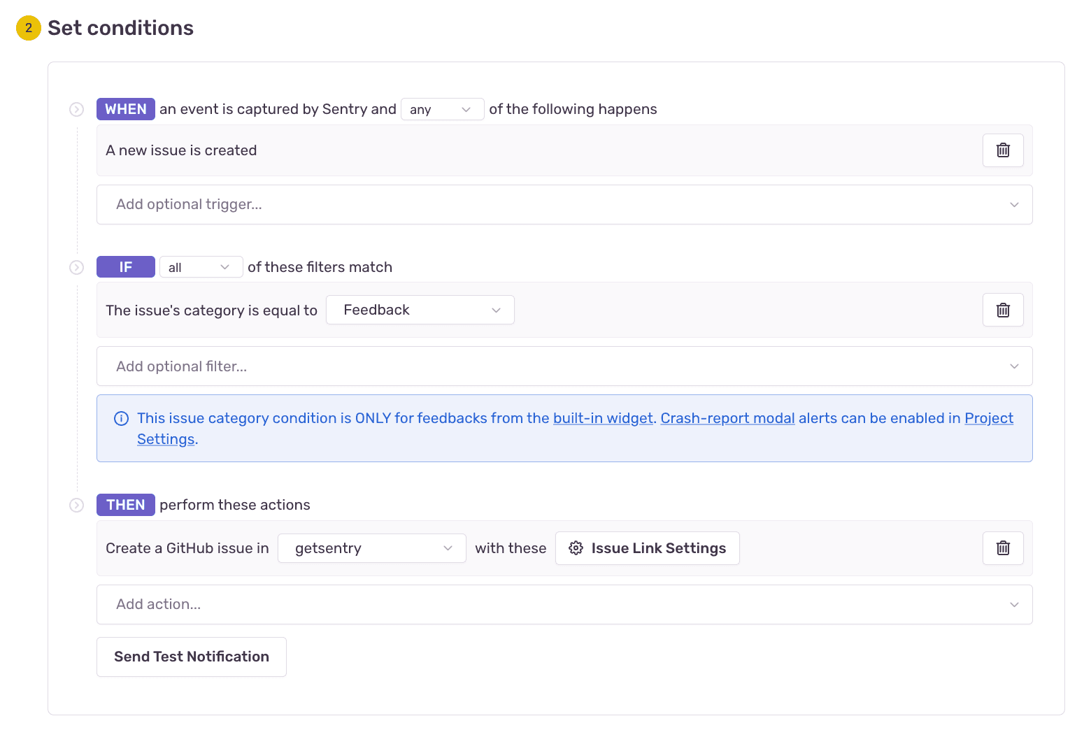 User Feedback Auto Issue Alert Configuration.